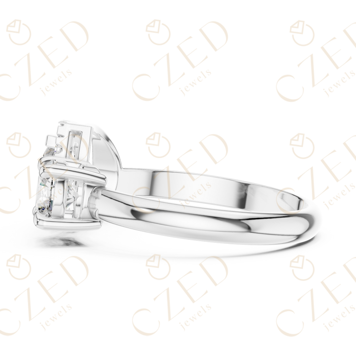 Pear and Round Cut Diamond Halo Two Stone Ring