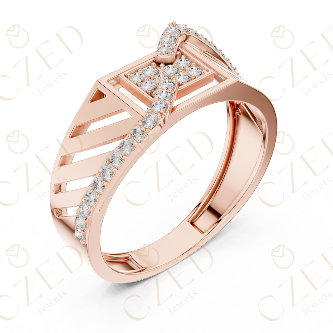 Round Cut Diamond Geometric Open Panel Band