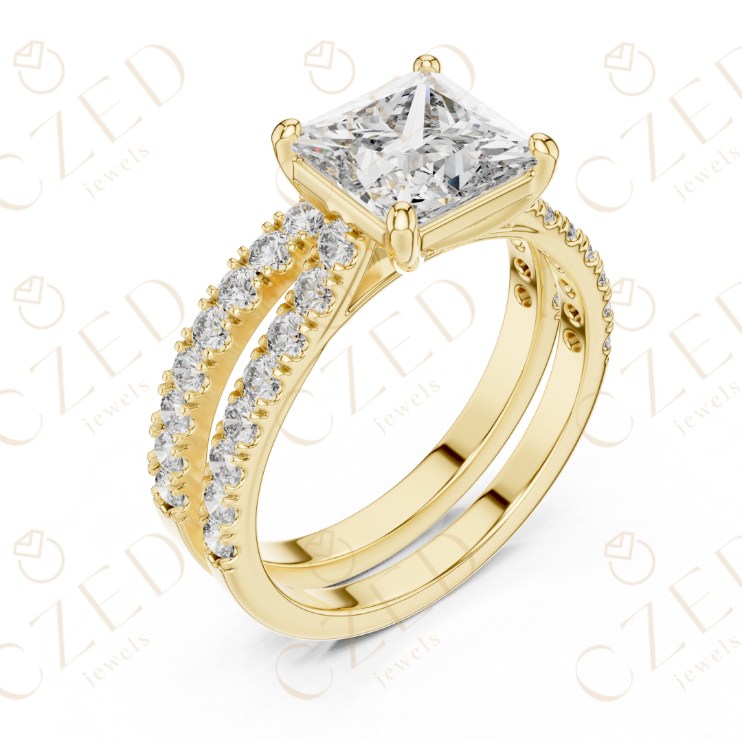 Princess Cut Diamond Split Shank Pave Engagement Ring