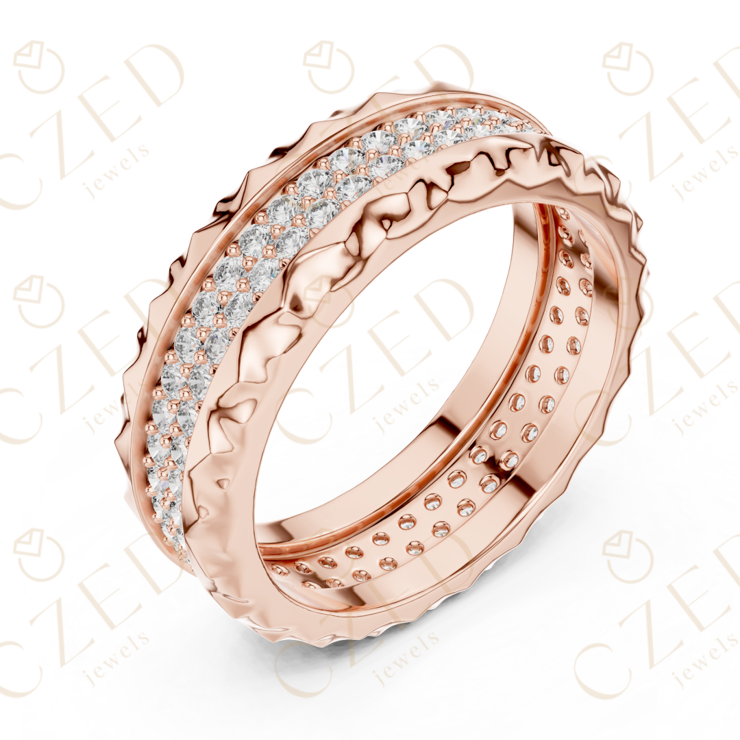 Round Brilliant Diamond Band with Textured Edge Design