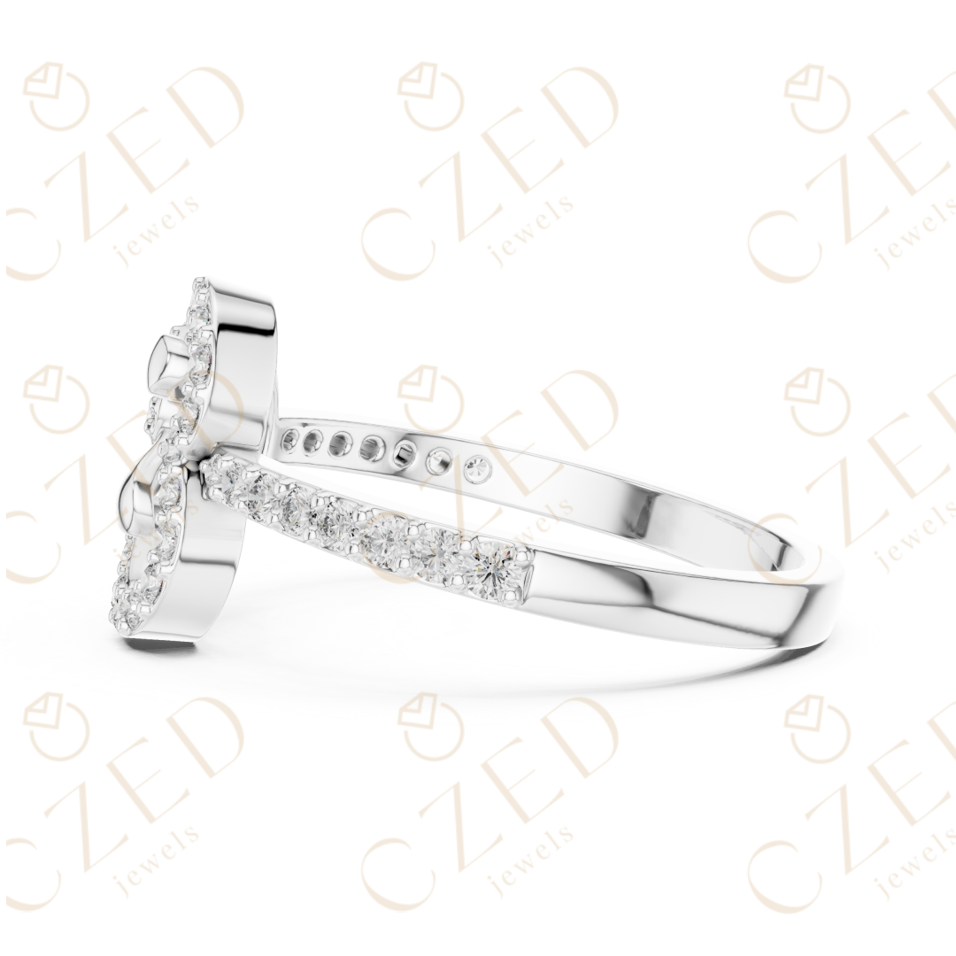 Round Cut Diamond Claddagh Heart Halo Ring with Pavé Accents