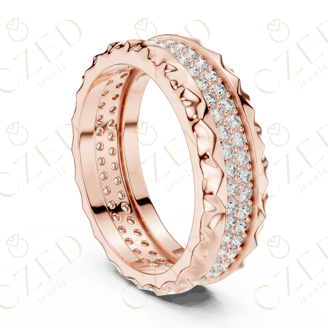 Round Brilliant Diamond Band with Textured Edge Design