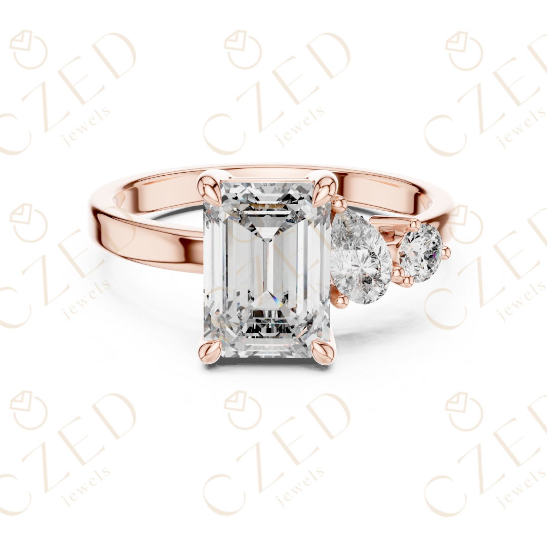 Emerald Cut Diamond Three Stone Engagement Ring