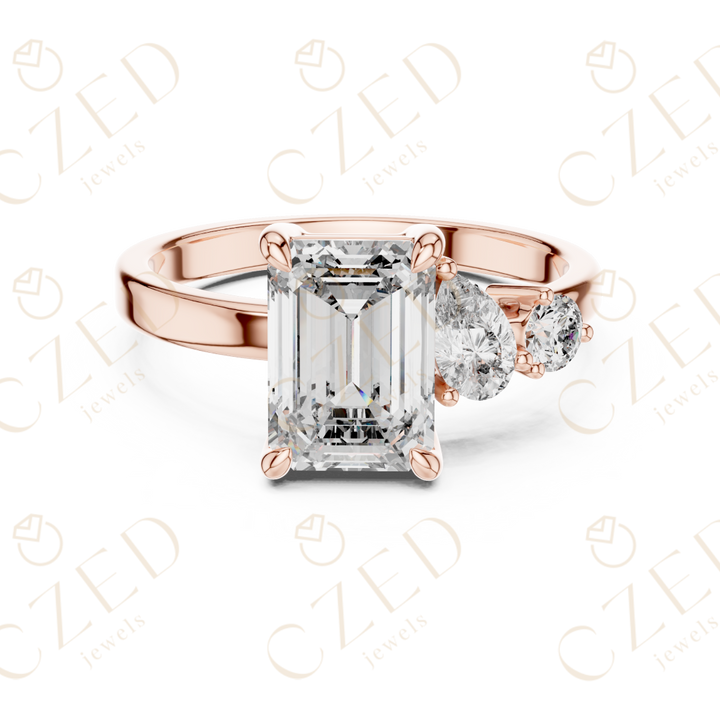 Emerald Cut Diamond Three Stone Engagement Ring