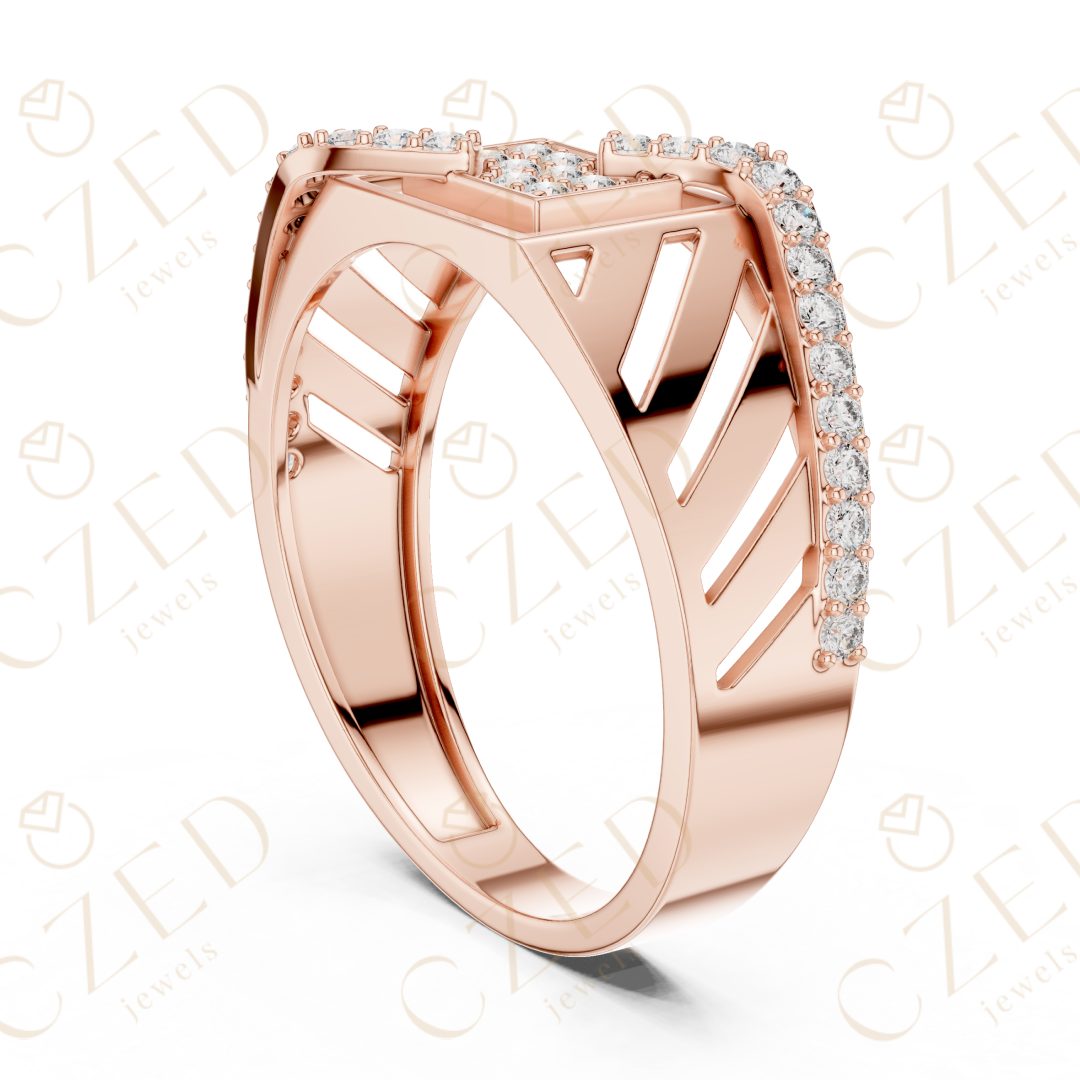 Round Cut Diamond Geometric Open Panel Band