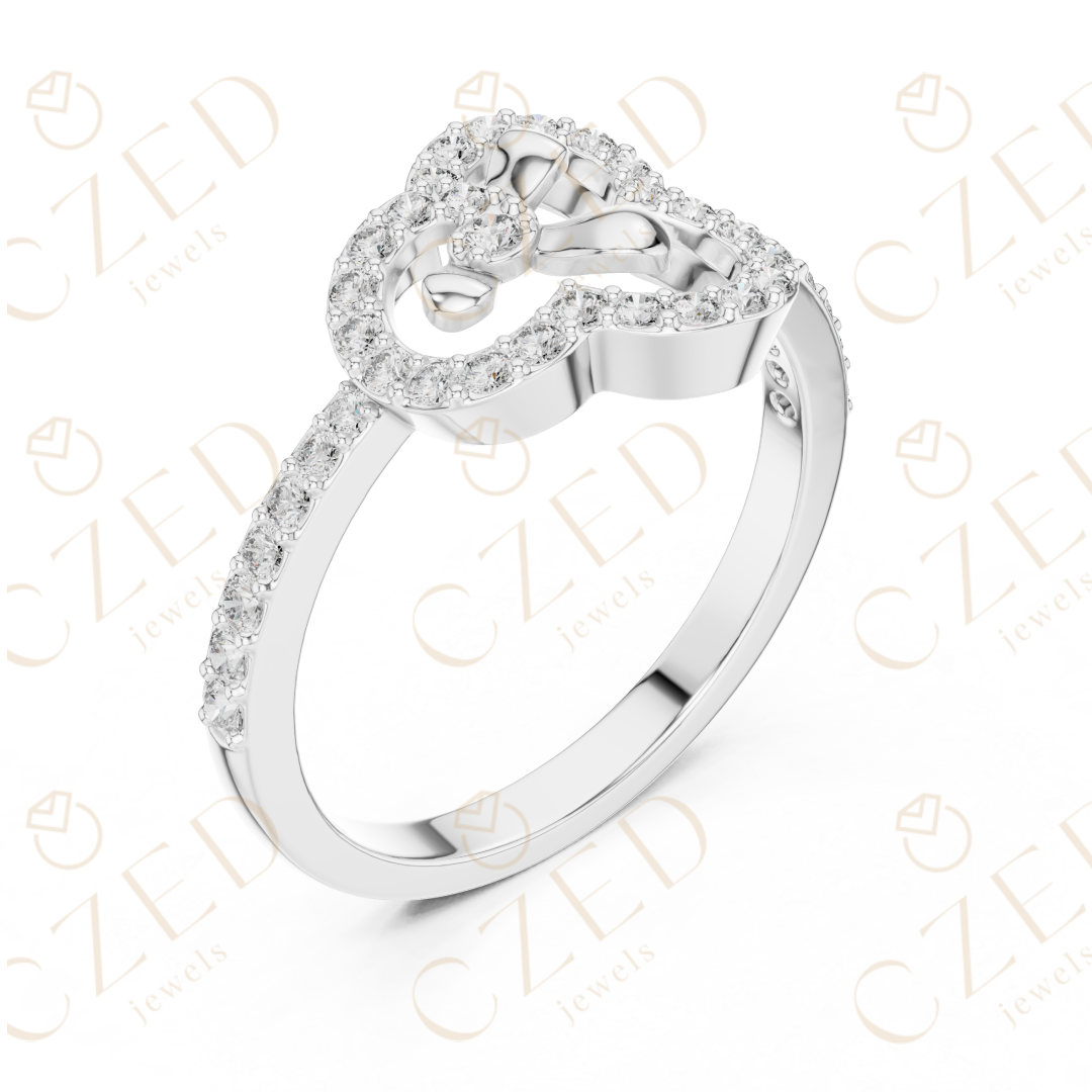 Round Cut Diamond Claddagh Heart Halo Ring with Pavé Accents