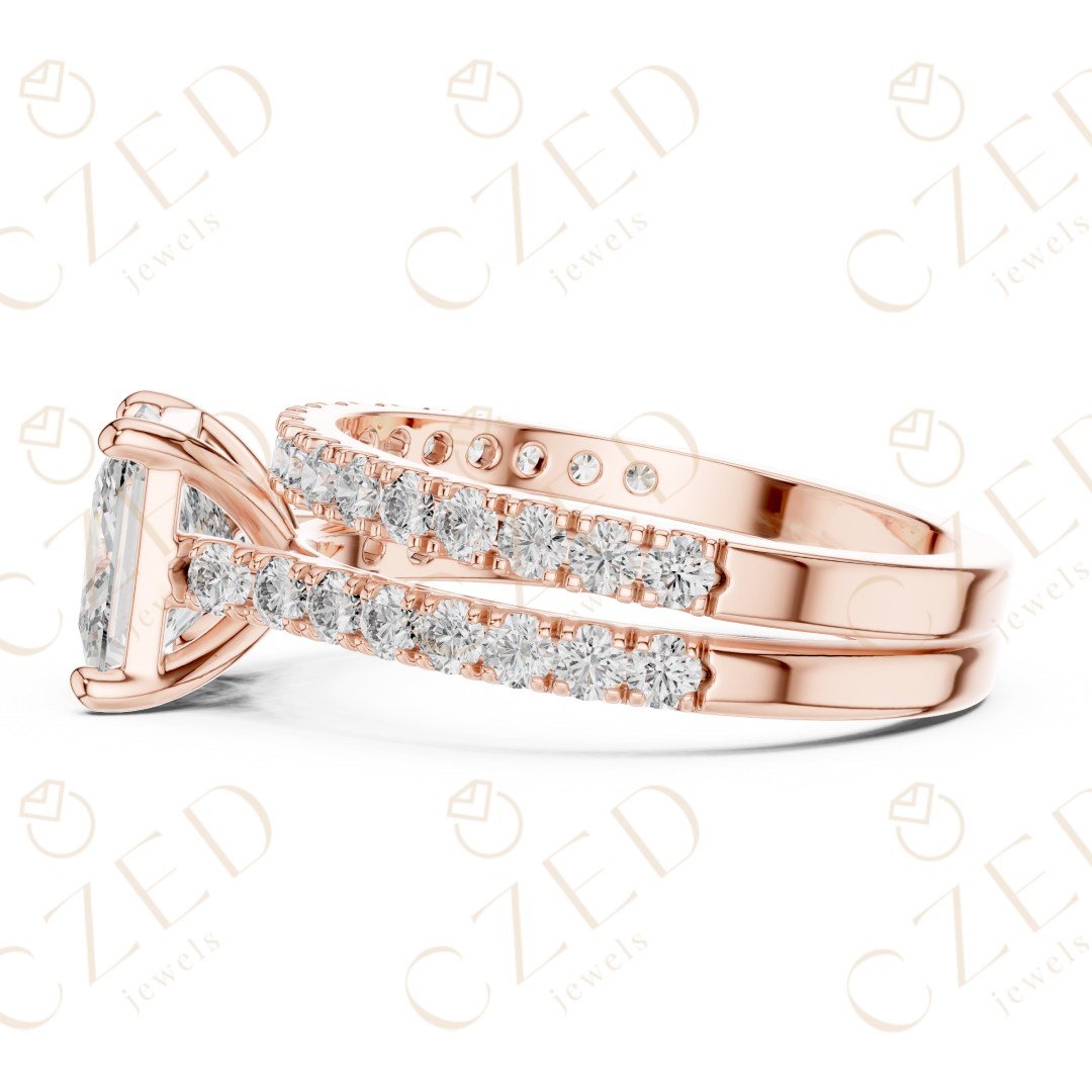 Princess Cut Diamond Split Shank Pave Engagement Ring