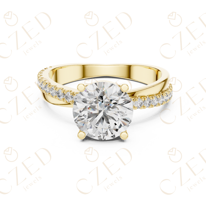 Round Cut Diamond Solitaire Ring with Pavé Side Stones