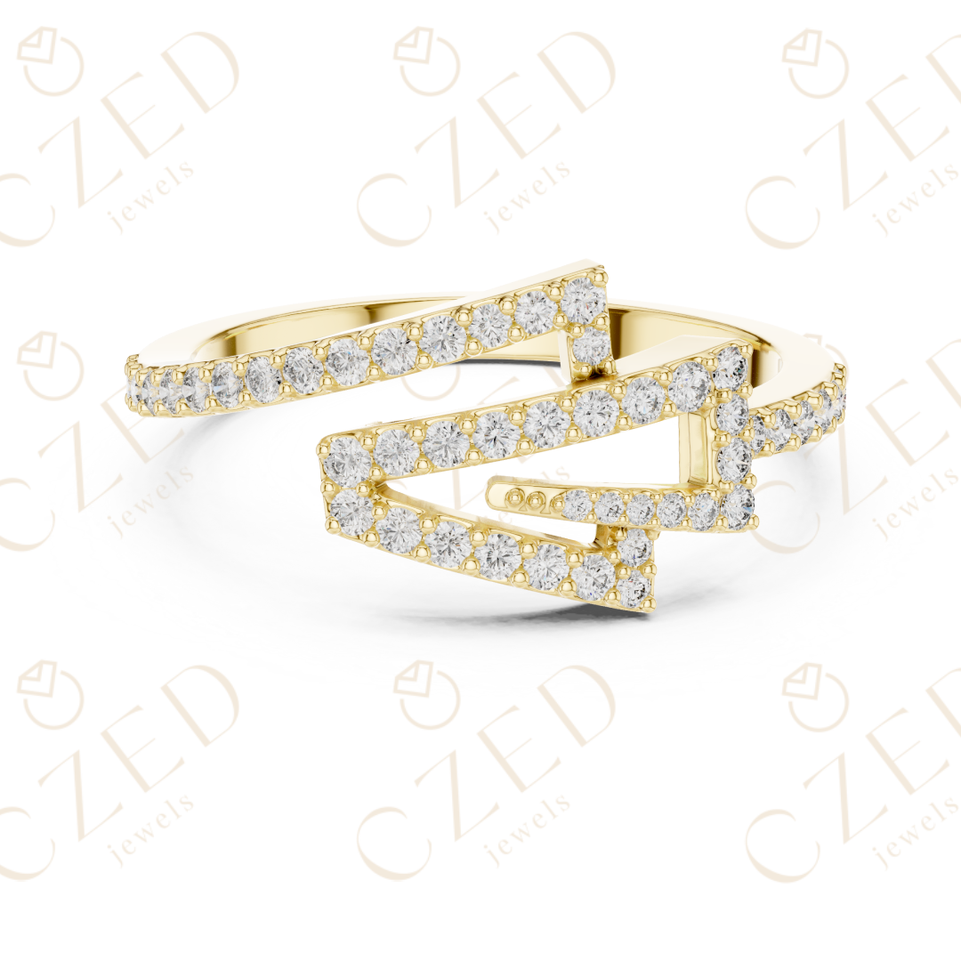 Round Cut Diamond Modern Twist Open Band Ring with Pavé Brilliance