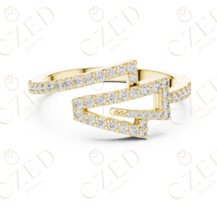 Round Cut Diamond Modern Twist Open Band Ring with Pavé Brilliance