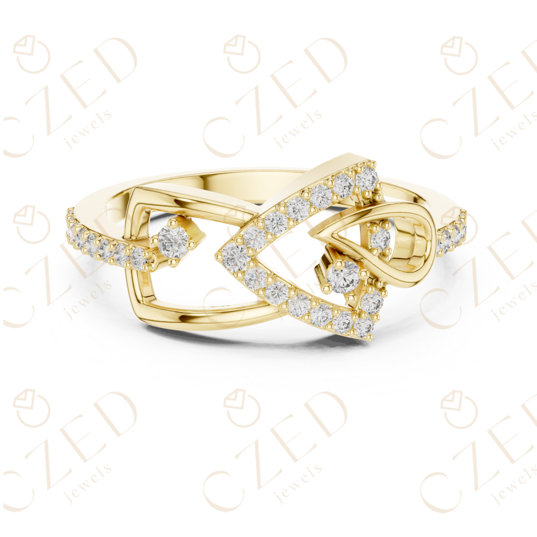 Round Cut Diamond Interlaced Knot Twist Ring