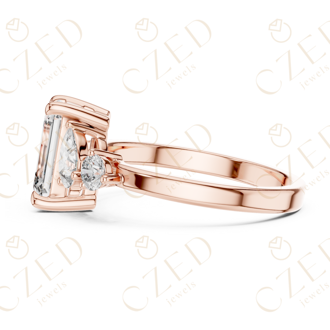 Emerald Cut Diamond Three Stone Engagement Ring