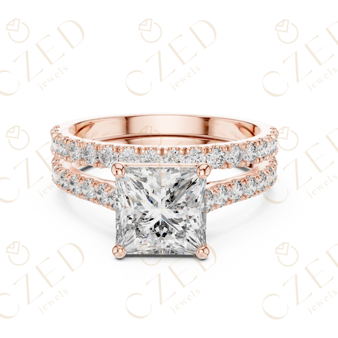 Princess Cut Diamond Split Shank Pave Engagement Ring