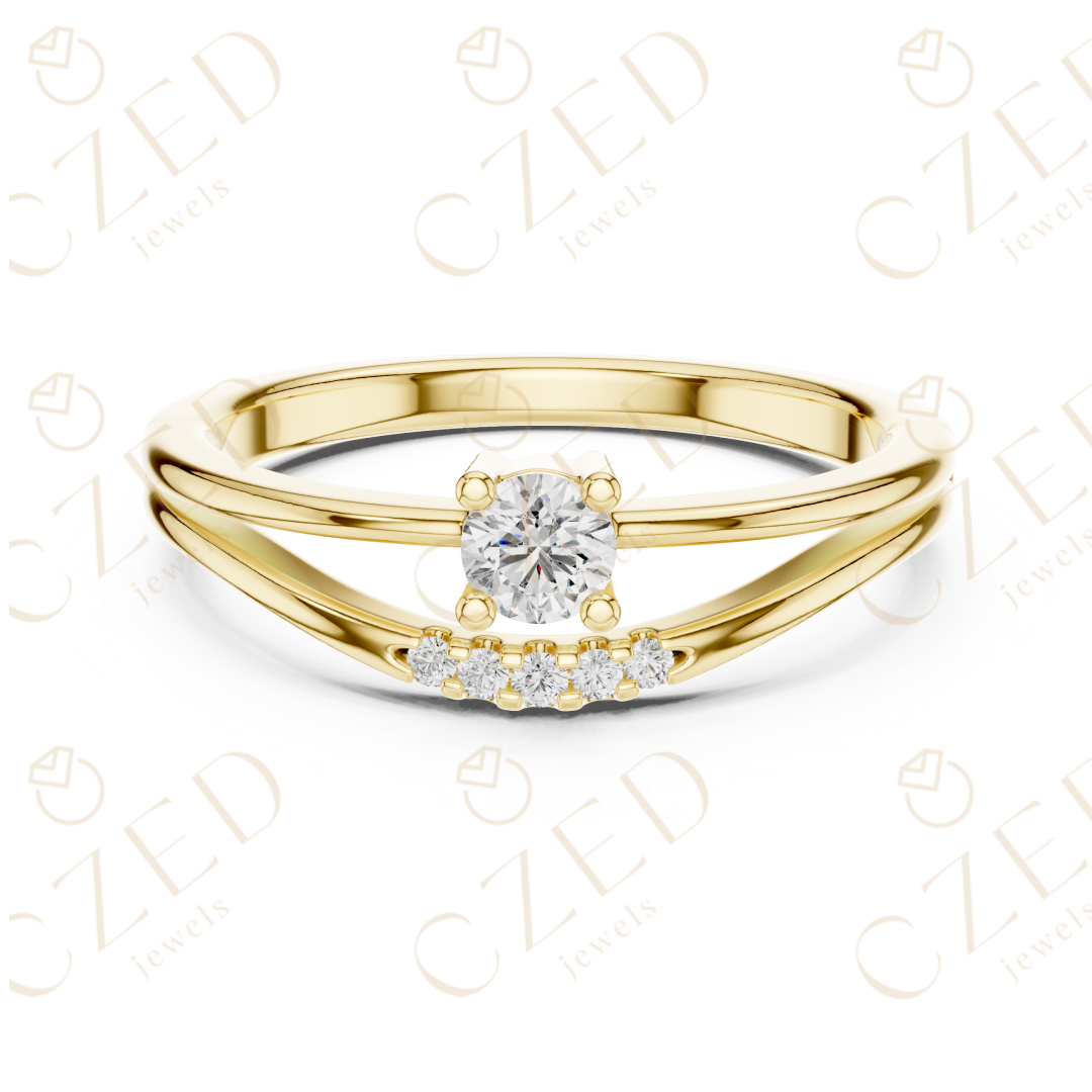 Round Brilliant Solitaire Diamond Ring with Graduated Side Stones