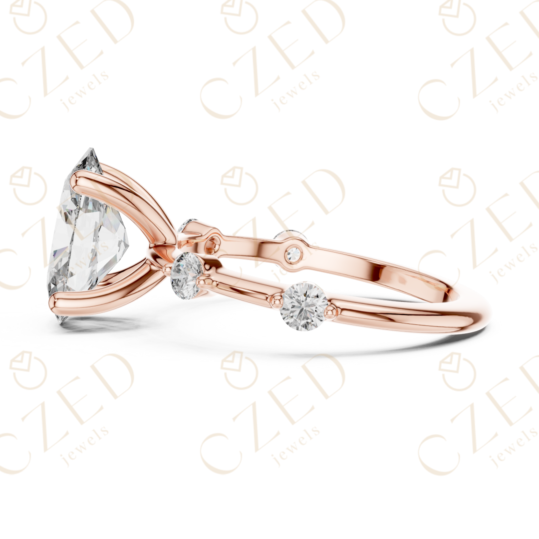 Oval Cut Diamond Ring with Round Side Stone Accents