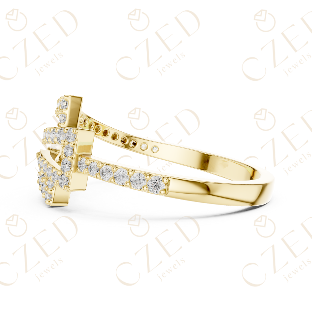 Round Cut Diamond Modern Twist Open Band Ring with Pavé Brilliance