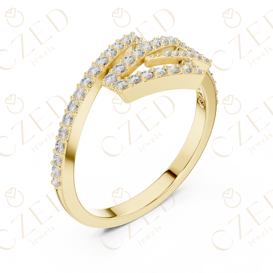 Round Cut Diamond Modern Twist Open Band Ring with Pavé Brilliance