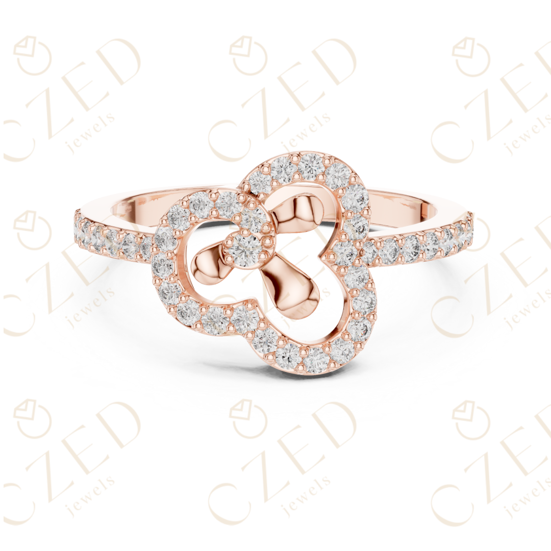 Round Cut Diamond Claddagh Heart Halo Ring with Pavé Accents