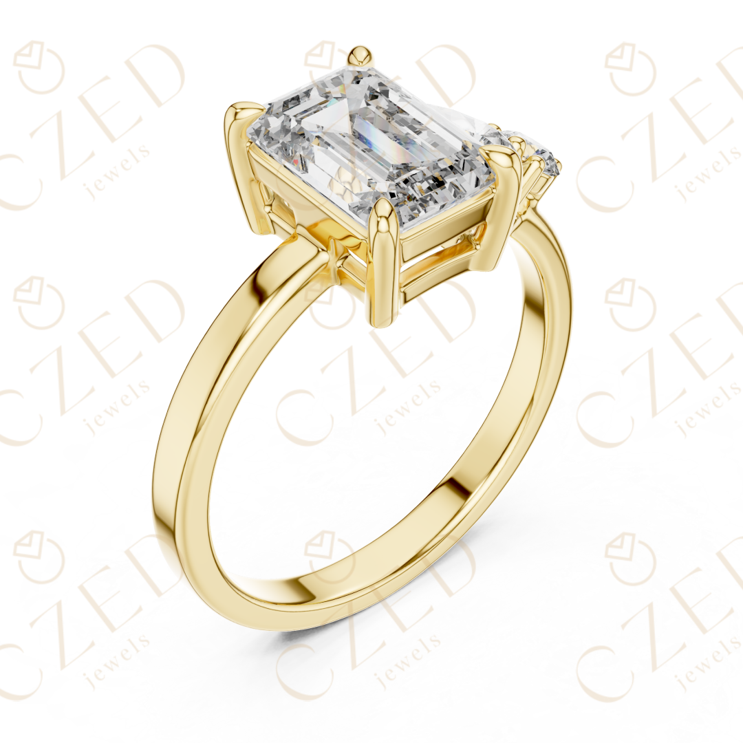 Emerald Cut Diamond Three Stone Engagement Ring