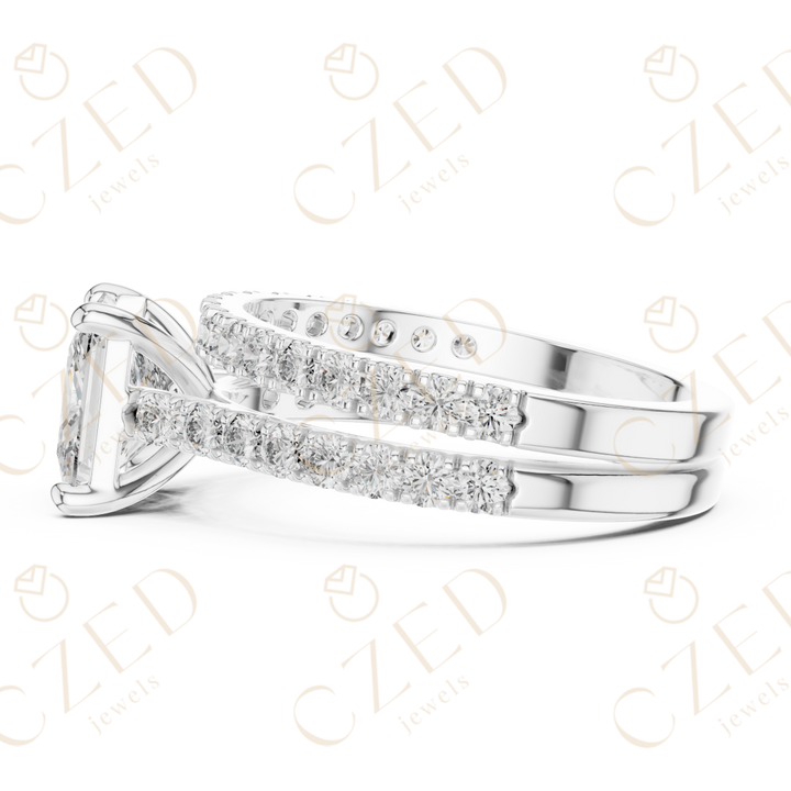 Princess Cut Diamond Split Shank Pave Engagement Ring