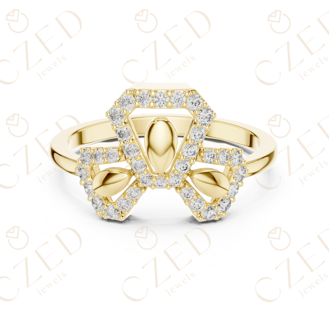 Round Cut Diamond Butterfly Halo Fashion Ring with Pavé Brilliance