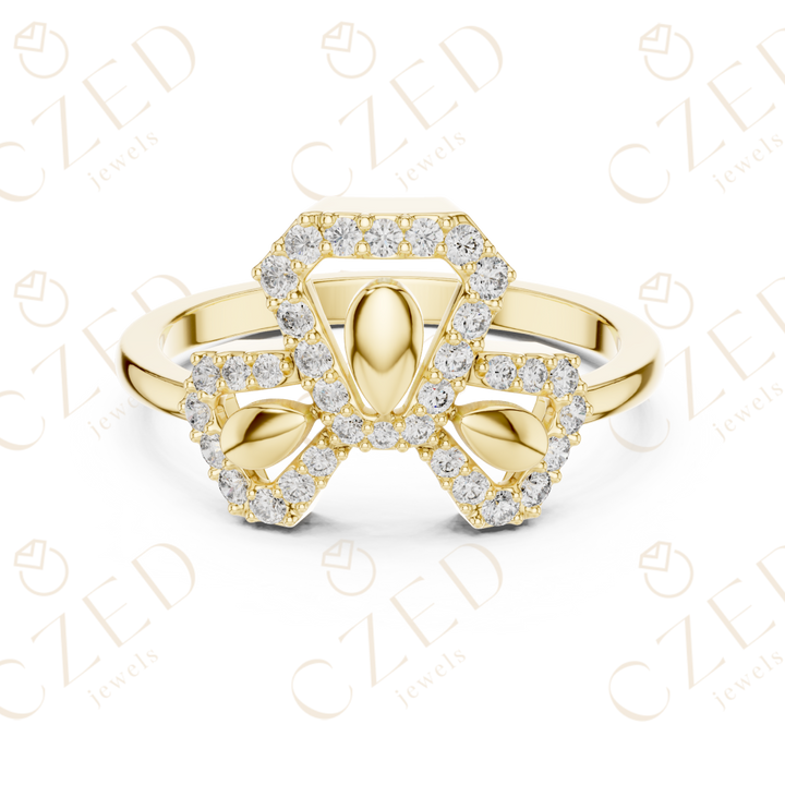 Round Cut Diamond Butterfly Halo Fashion Ring with Pavé Brilliance