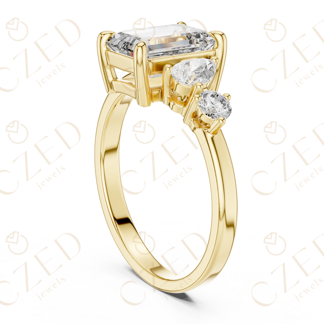 Emerald Cut Diamond Three Stone Engagement Ring