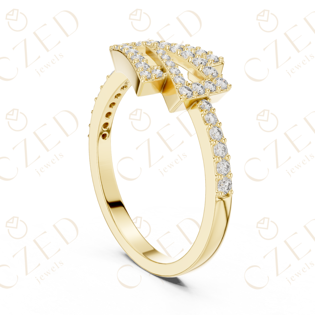 Round Cut Diamond Modern Twist Open Band Ring with Pavé Brilliance