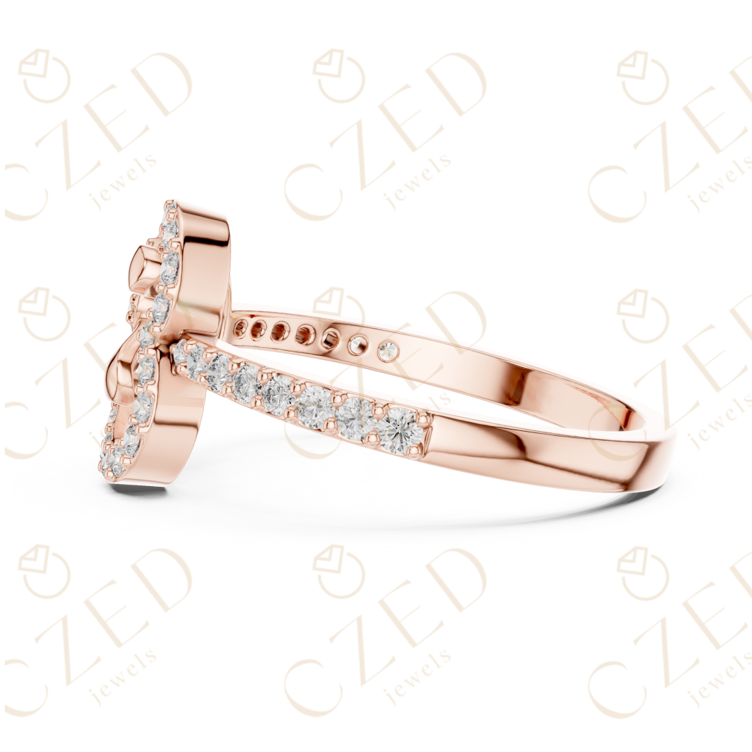 Round Cut Diamond Claddagh Heart Halo Ring with Pavé Accents