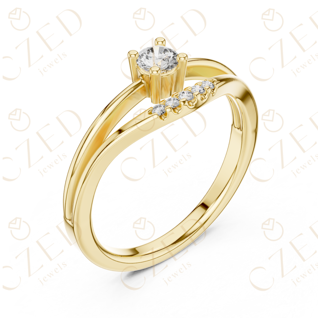 Round Brilliant Solitaire Diamond Ring with Graduated Side Stones