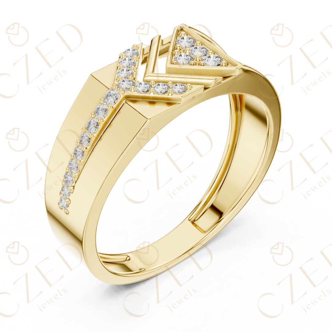 Round Cut Diamond Geometric Chevron Panel Band