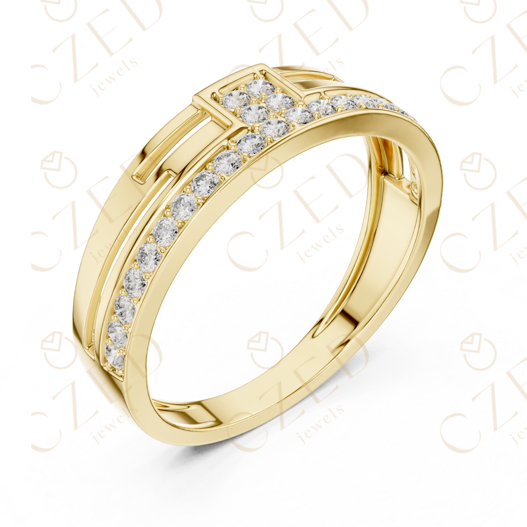 Round Cut Diamond Pavé Panel Men’s Band with Openwork Structure