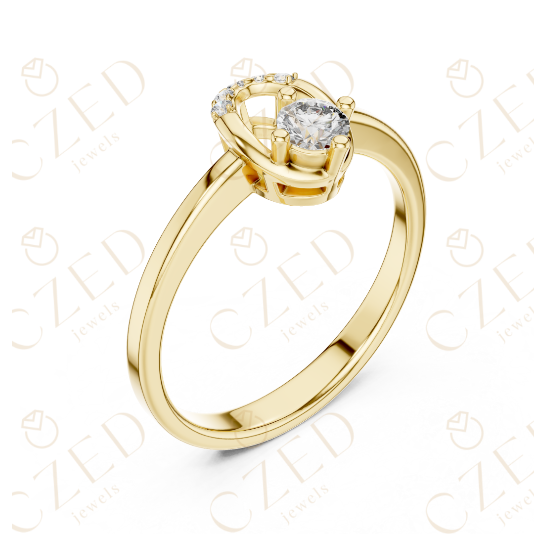 Round Brilliant Solitaire Diamond Ring with Arched Side Accent