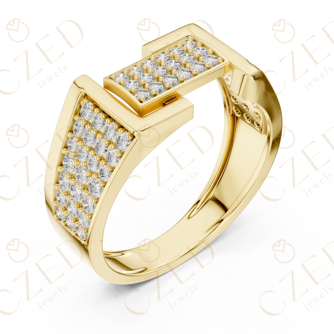 Round Cut Diamond Pavé Panel Men’s Band with Structured Frame