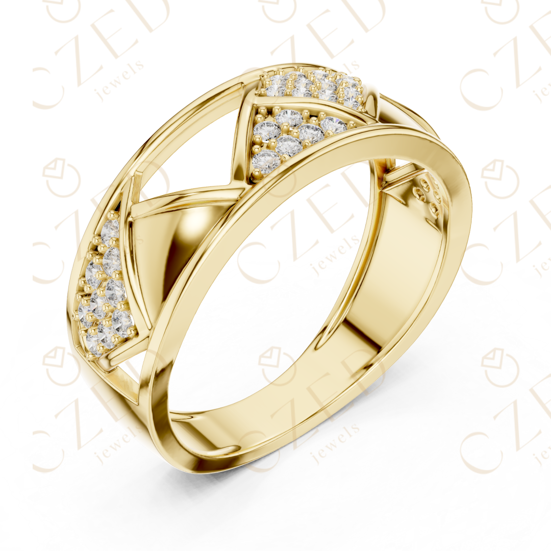 Round Cut Diamond Geometric Cross Band Ring