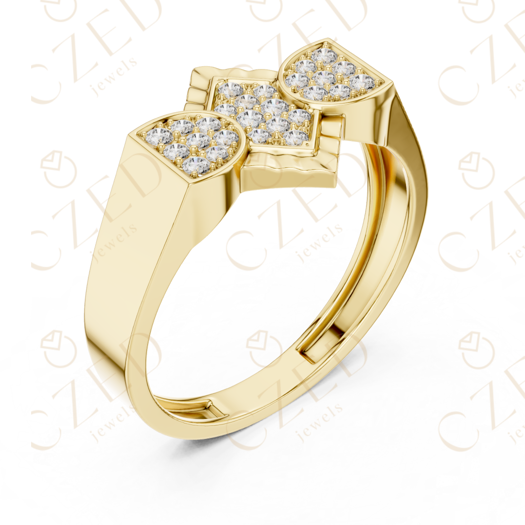 Geometric Diamond Cluster Band Ring with Pavé Panels