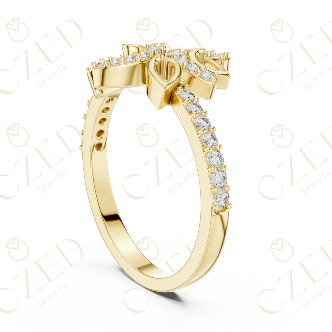 Round Cut Diamond Floral Leaf Halo Ring