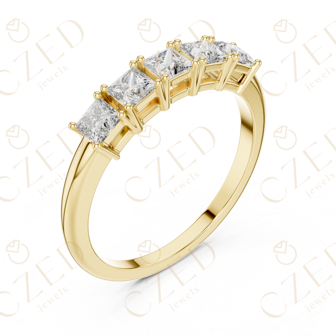 Princess Cut Five Stone Diamond Band with Elegant Linear Design