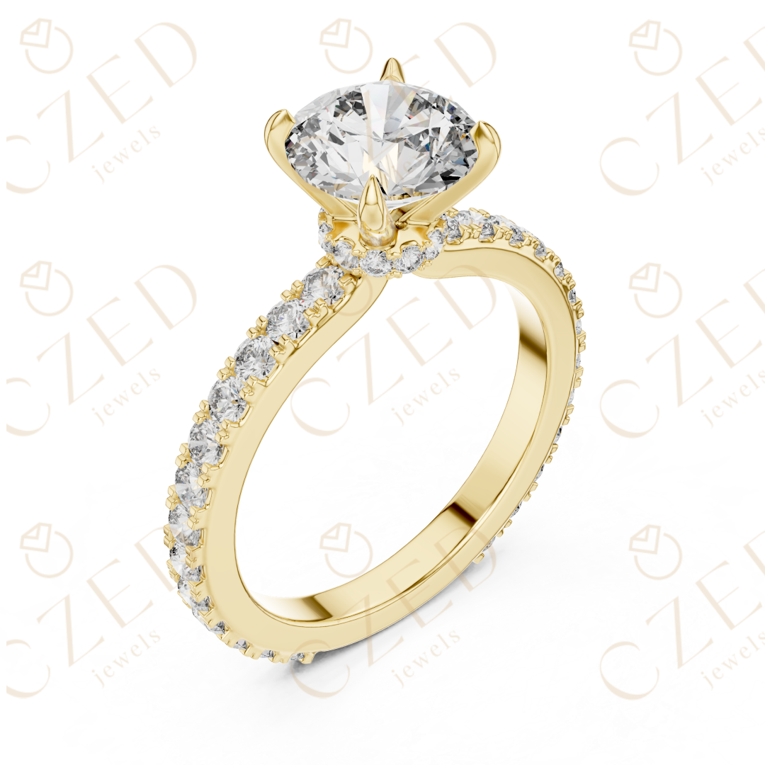 Round Cut Diamond Solitaire Ring with Pavé Side Stones