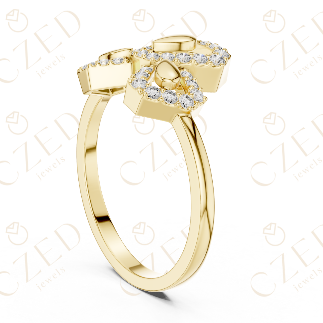 Round Cut Diamond Butterfly Halo Fashion Ring with Pavé Brilliance