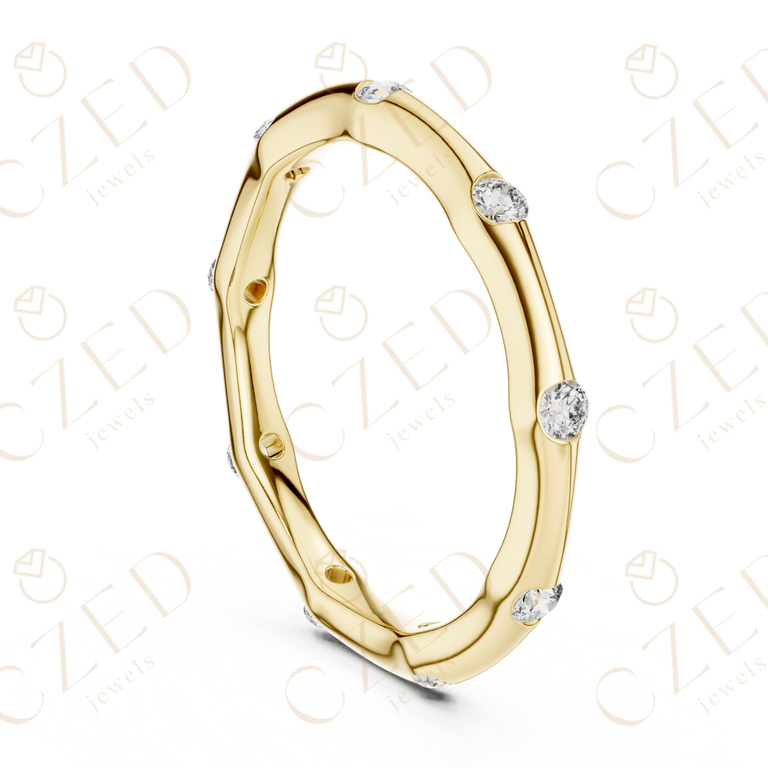 Round Brilliant Bezel-Set Diamond Station Band with Timeless Symmetry