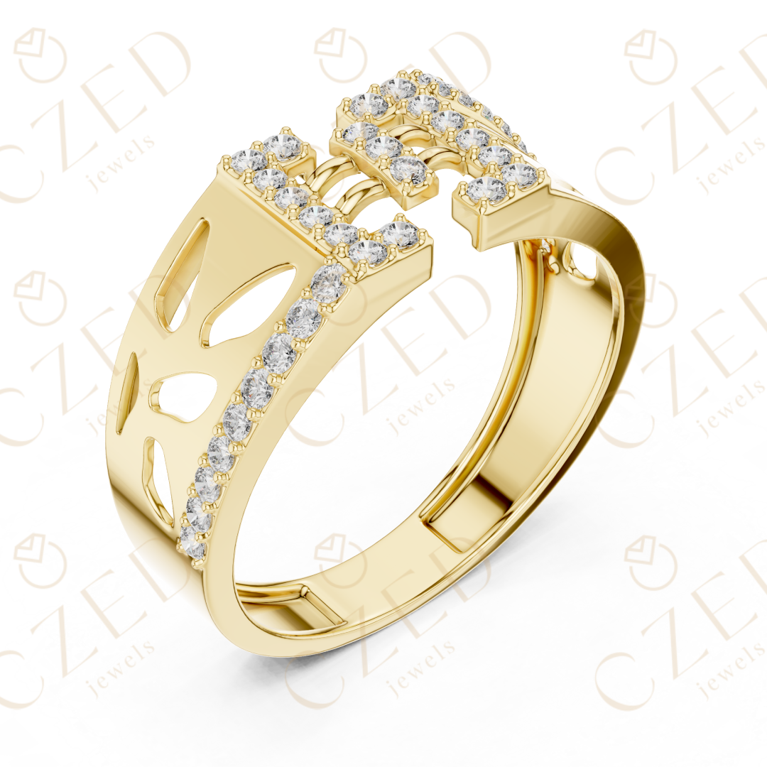 Round Cut Diamond Geometric Open Panel Band Ring