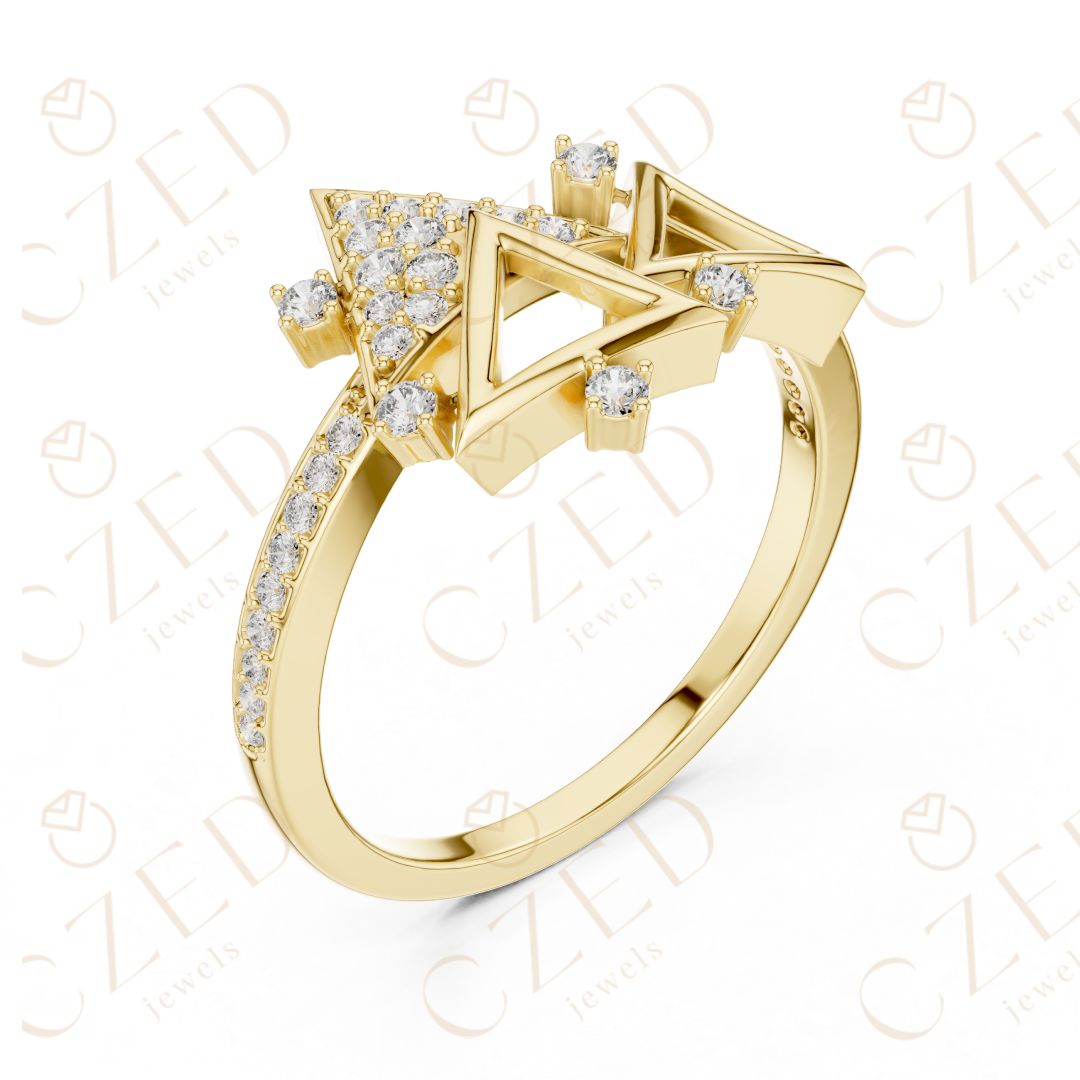 Geometric Triangle Cluster Diamond Ring with Pavé Accents