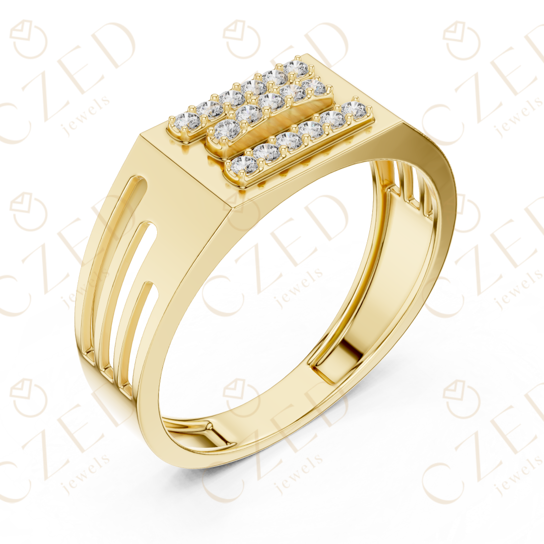 Round Cut Diamond Triple Row Panel Band Ring