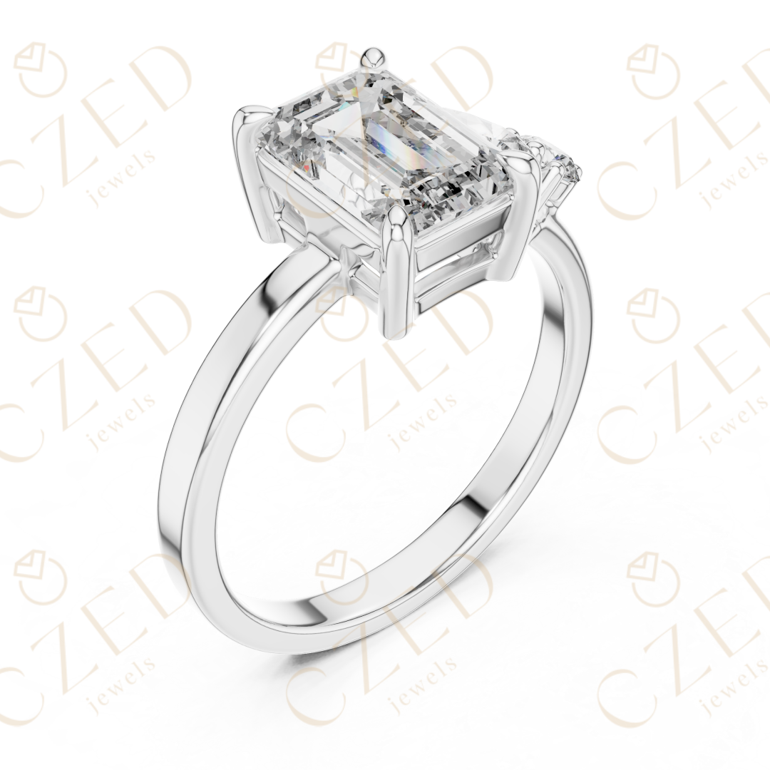 Emerald Cut Diamond Three Stone Engagement Ring