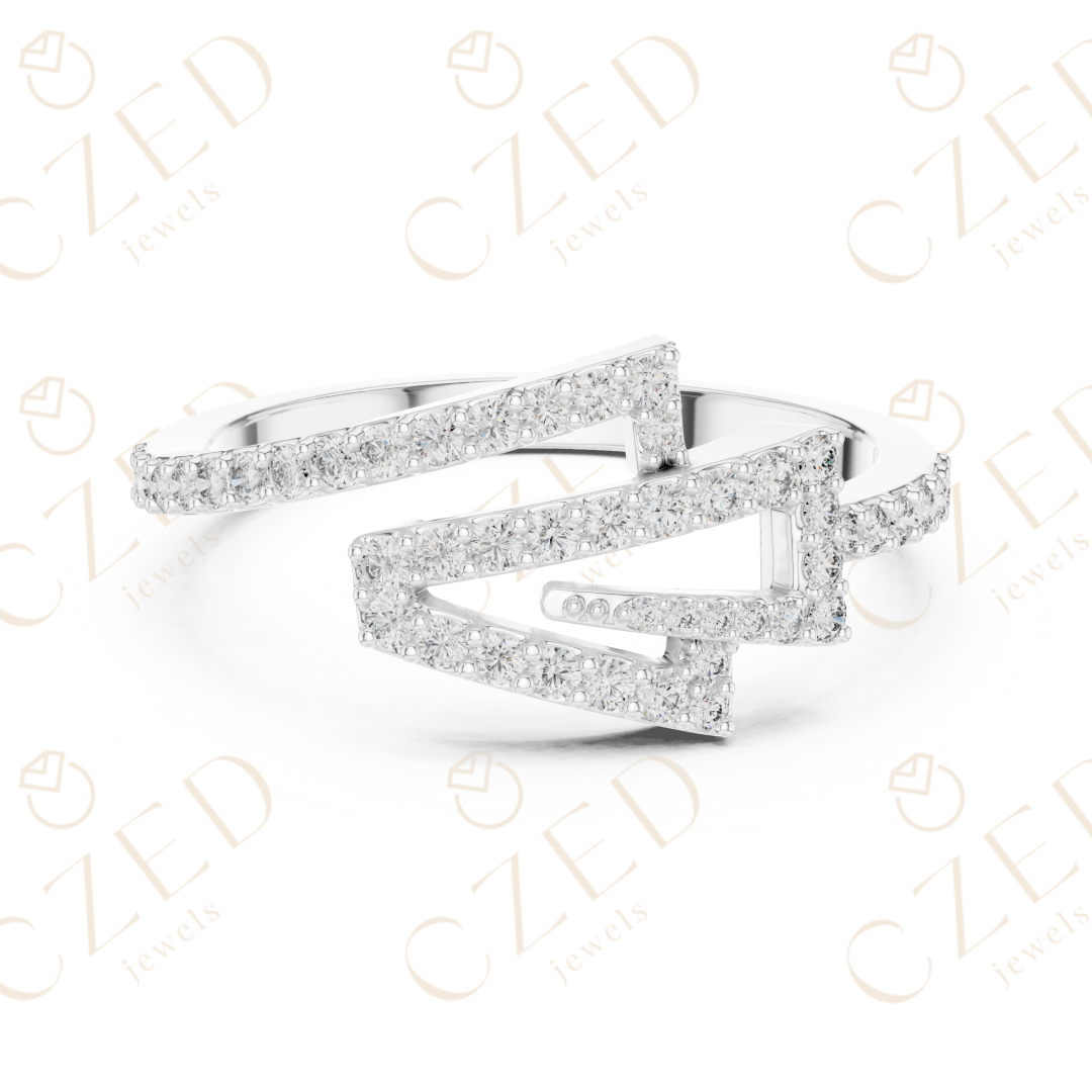 Round Cut Diamond Modern Twist Open Band Ring with Pavé Brilliance