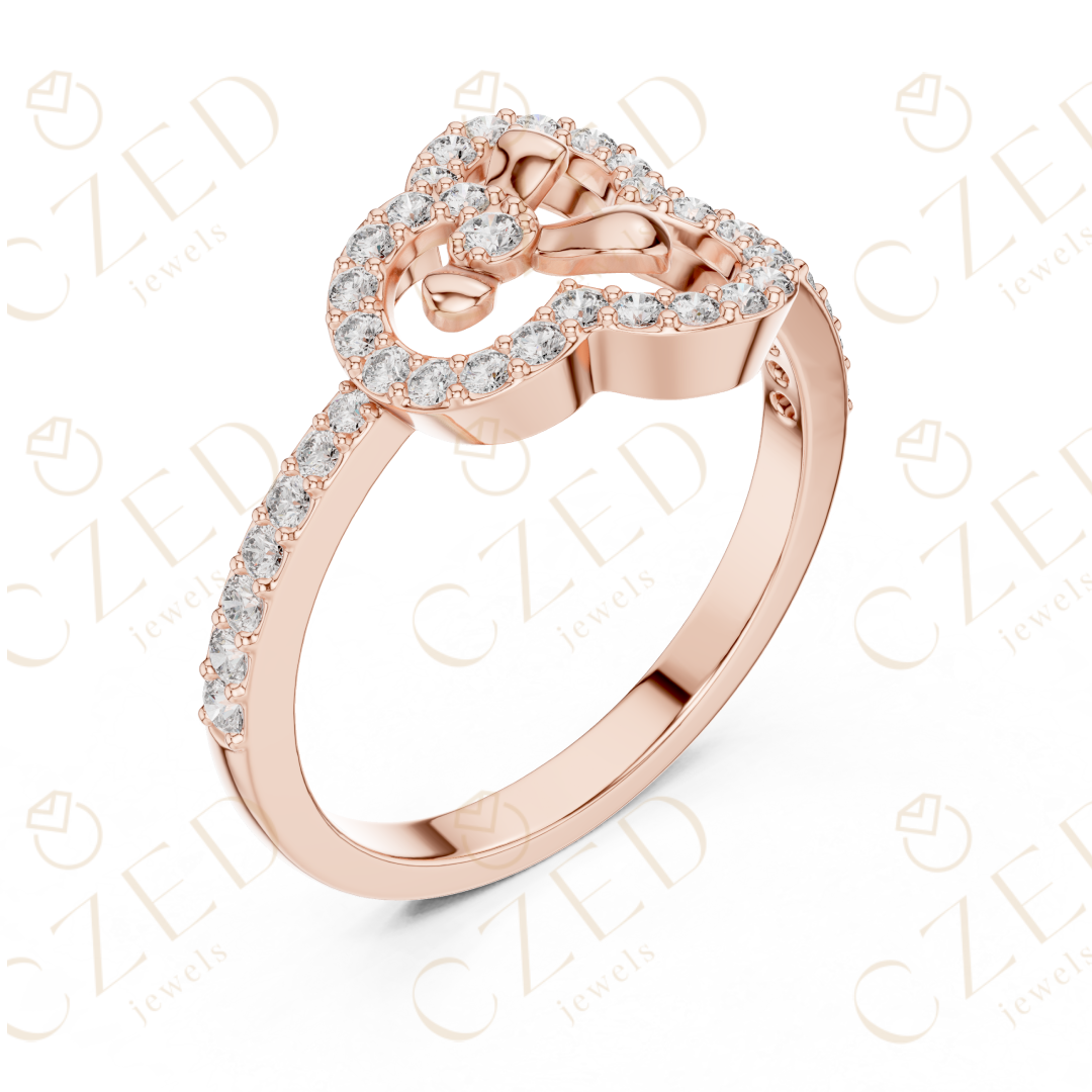 Round Cut Diamond Claddagh Heart Halo Ring with Pavé Accents