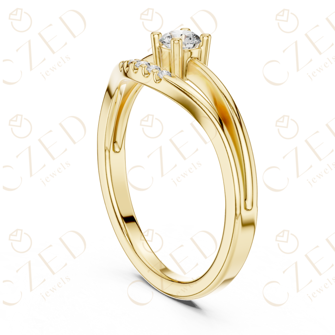 Round Brilliant Solitaire Diamond Ring with Graduated Side Stones