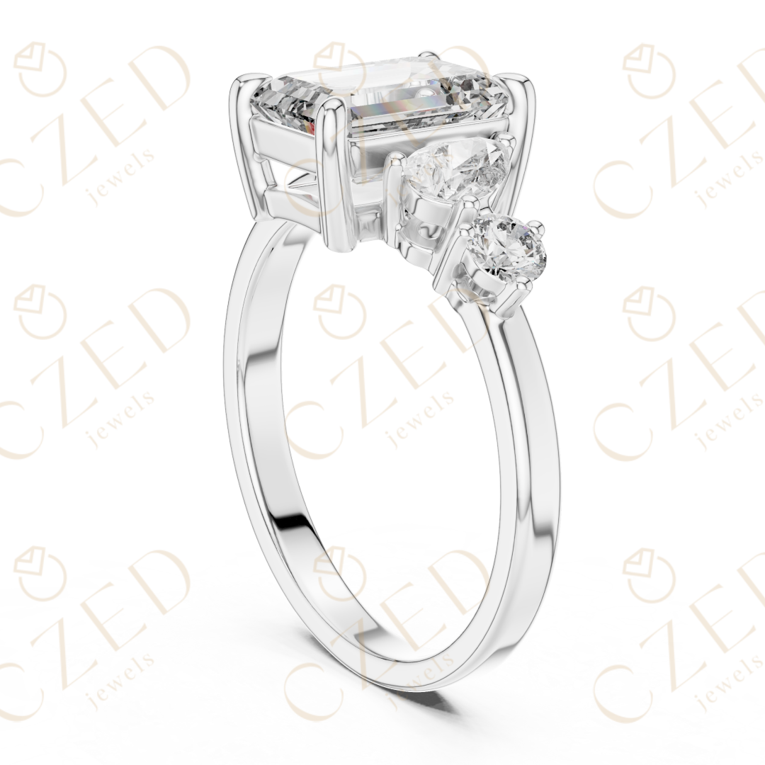 Emerald Cut Diamond Three Stone Engagement Ring