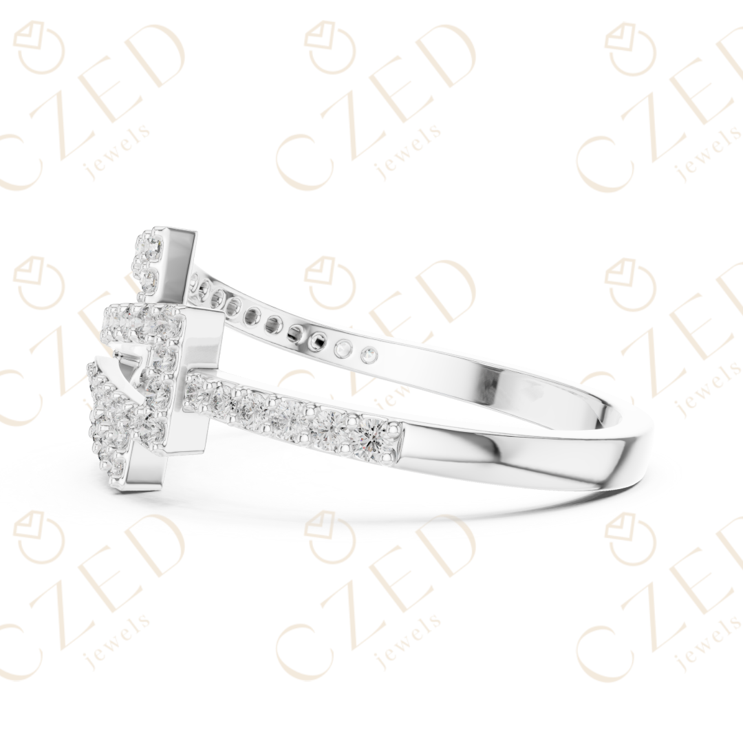 Round Cut Diamond Modern Twist Open Band Ring with Pavé Brilliance